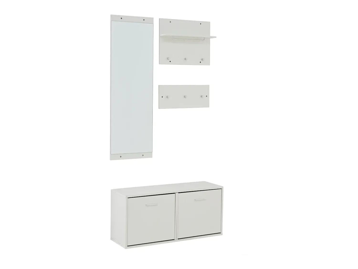 Sale Hauss Spole Conjunto de móveis para hall de entrada - Espelho, 6 ganchos e sapateira - Madeira PB - Branco