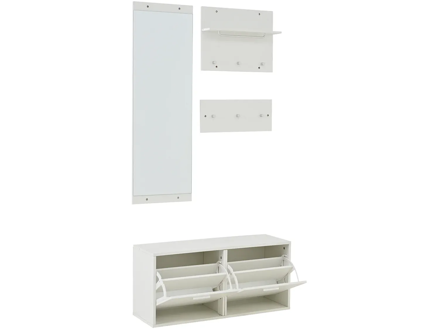 Sale Hauss Spole Conjunto de móveis para hall de entrada - Espelho, 6 ganchos e sapateira - Madeira PB - Branco