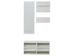 Sale Hauss Spole Conjunto de móveis para hall de entrada - Espelho, 6 ganchos e sapateira - Madeira PB - Branco