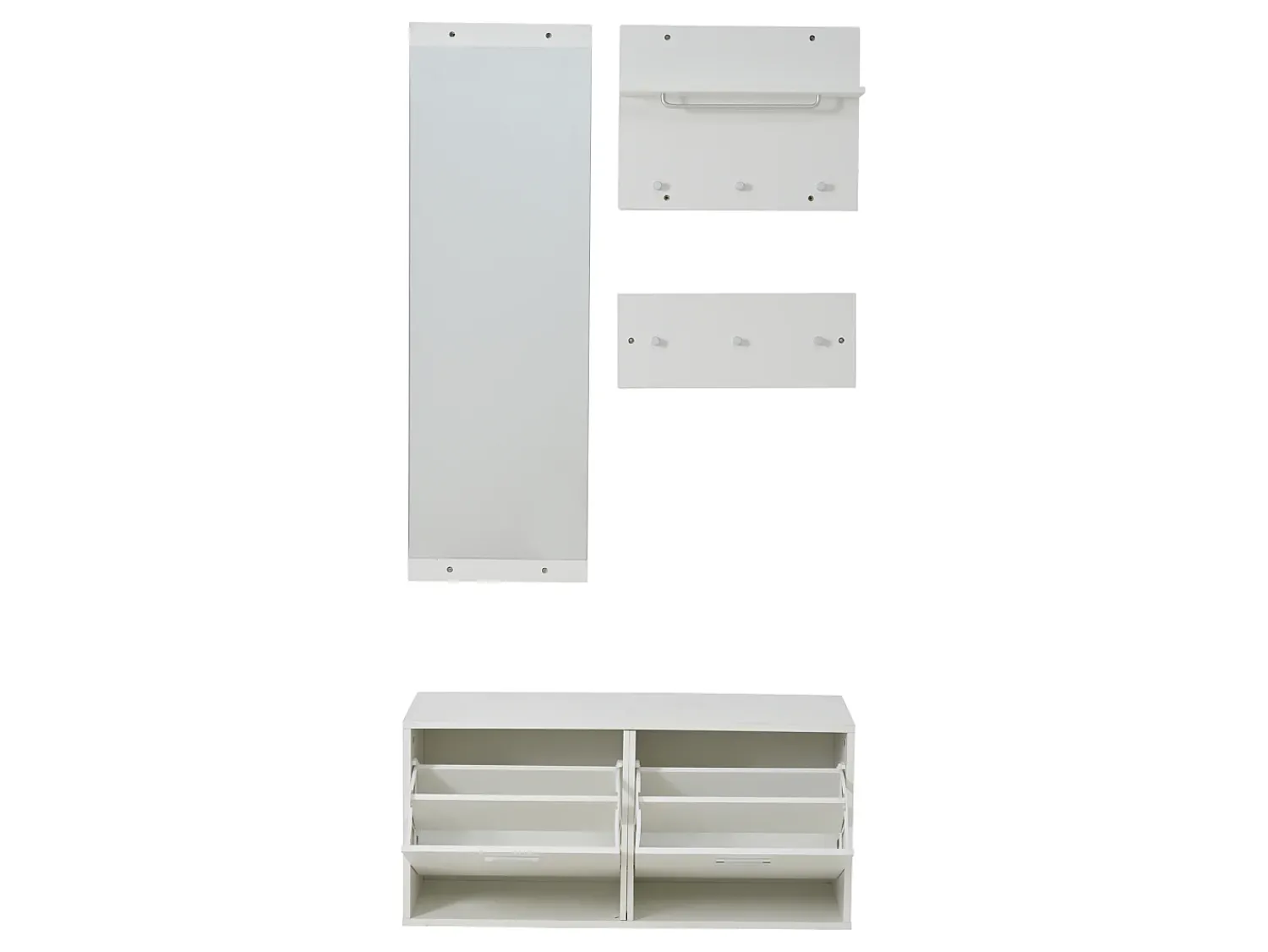 Sale Hauss Spole Conjunto de móveis para hall de entrada - Espelho, 6 ganchos e sapateira - Madeira PB - Branco