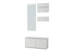 Sale Hauss Spole Conjunto de móveis para hall de entrada - Espelho, 6 ganchos e sapateira - Madeira PB - Branco
