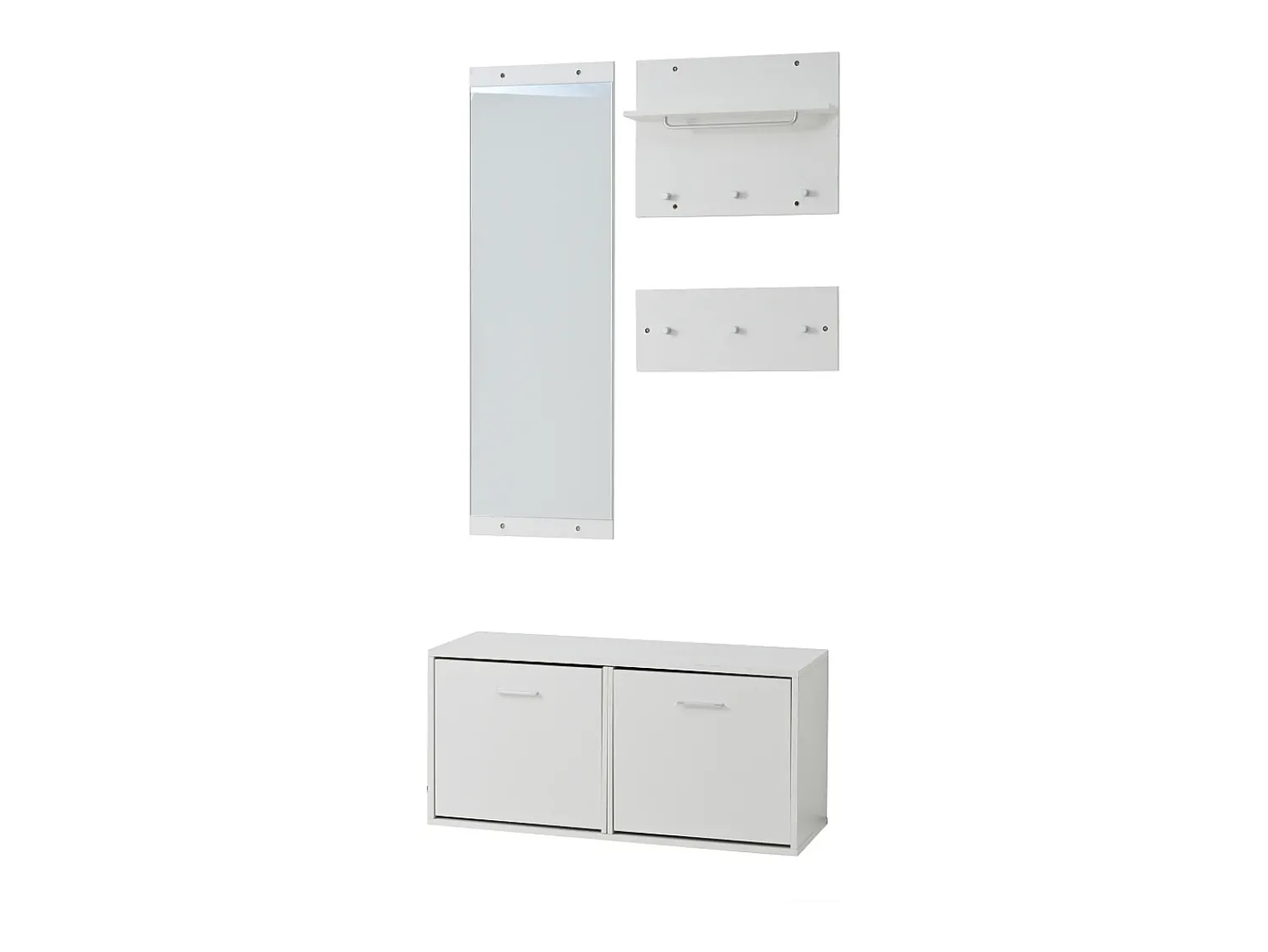 Sale Hauss Spole Conjunto de móveis para hall de entrada - Espelho, 6 ganchos e sapateira - Madeira PB - Branco
