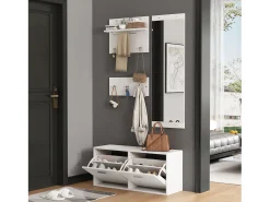 Sale Hauss Spole Conjunto de móveis para hall de entrada - Espelho, 6 ganchos e sapateira - Madeira PB - Branco