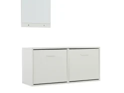 Sale Hauss Spole Conjunto de móveis para hall de entrada - Espelho, 6 ganchos e sapateira - Madeira PB - Branco