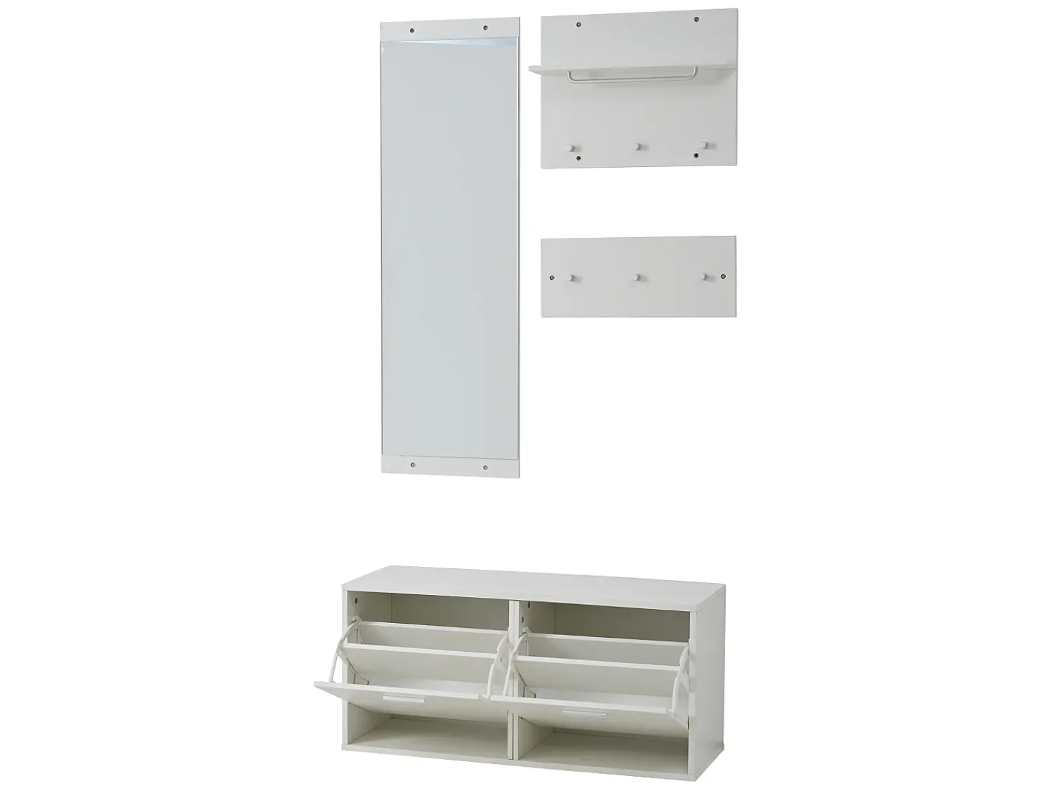 Sale Hauss Spole Conjunto de móveis para hall de entrada - Espelho, 6 ganchos e sapateira - Madeira PB - Branco