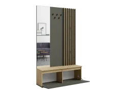 Hot Meublorama Conjunto de móveis para hall de entrada da coleção NEMO em cores carvalho e cinza. Móvel para sapatos, cômoda, espelho e cabideiro. Cinzento