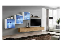 Móvel De Tv|Price Factory Conjunto de móveis para sala SWITCH XX design, cores carvalho Wotan e branco brilhante. Castanho