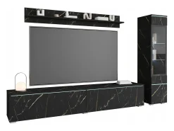 Móvel De Tv| Conjunto de móveis para sala 3 elementos com LED – rack 180 cm, vitrine e prateleira, composição de parede de pé ou suspensa, mármore fosco Multicor