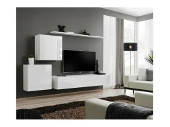 Móvel De Tv|Price Factory Conjunto de móveis para sala de estar SWITCH V, design mural, na cor branca brilhante. Branco