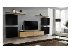 Price Factory Conjunto de móveis para sala SWITCH IV design, cor carvalho Wotan e preto brilhante.^ Móvel De Tv