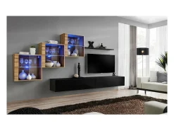 Clearance Price Factory Conjunto de móveis para sala de estar SWITCH XX design, cor brilhante e carvalho Wotan. Preto