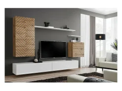 Móvel De Tv*Price Factory Conjunto de móveis para sala SWITCH II design, cores carvalho wotan e branco. Acabamentos com efeito de carvalho fresado. Castanho
