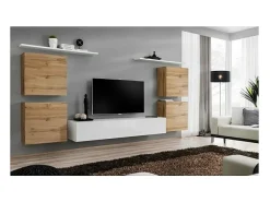 Móvel De Tv|Price Factory Conjunto de móveis para sala SWITCH IV design, cor branca e carvalho Wotan. Branco