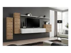 Móvel De Tv|Price Factory Conjunto de móveis para sala SWITCH I design, cor carvalho wotan e branco. Acabamentos com efeito de carvalho fresado. Castanho