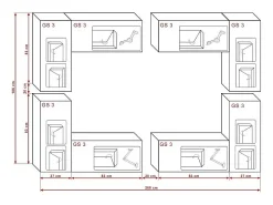 Price Factory Conjunto de móveis para sala de estar suspensos coleção CEPTO XX 260cm, 8 peças, LEDs, modulares.^ Móvel De Tv
