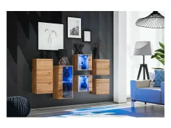 Outlet Price Factory Conjunto de móveis para sala de estar SWITCH SBIV design. Cor carvalho. Sistema LED integrado. Castanho