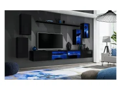 Móvel De Tv*Price Factory Conjunto de móveis para sala de estar SWITCH XXV, design em cor brilhante. Preto