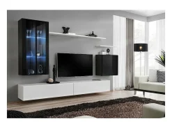 Móvel De Tv*Price Factory Conjunto de móveis para sala de estar mural SWITCH XII design, nas cores e preto brilhante. Branco