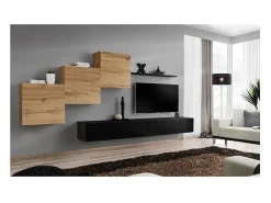 Móvel De Tv*Price Factory Conjunto de móveis para sala de estar SWITCH X, design de parede, nas cores brilhante e carvalho Wotan. Preto