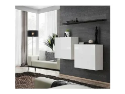Prateleira*Price Factory Conjunto de móveis para sala SWITCH SBI design, na cor branca brilhante com prateleira preta. Branco