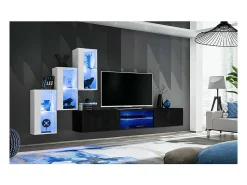 Best Price Factory Conjunto de móveis para sala de estar SWITCH XXII, design em cores e preto. Branco