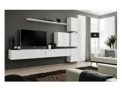 Clearance Price Factory Conjunto de móveis para sala de estar SWITCH IX, design mural, na cor brilhante. Branco