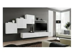 Outlet Price Factory Conjunto de móveis para sala de estar SWITCH X, design mural, na cor brilhante. Branco