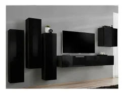 Price Factory Conjunto de móveis para sala de estar da coleção SWITCH III. Cor preta brilhante.^ Móvel De Tv