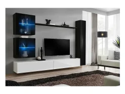 Móvel De Tv|Price Factory Conjunto de móveis para sala de estar SWITCH XVIII, design de parede, nas cores e preto brilhante. Branco