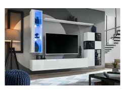 Móvel De Tv*Price Factory Conjunto de móveis para sala de estar estilo industrial SWITCH M2. Cor branca. Branco