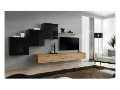 Móvel De Tv|Price Factory Conjunto de móveis para sala de estar mural SWITCH X design, nas cores carvalho Wotan e preto brilhante. Castanho