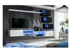 Móvel De Tv*Price Factory Conjunto de móveis para sala de estar SWITCH XXIV, design em cores e preto. Branco