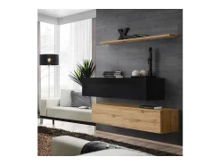 Móvel De Tv*Price Factory Conjunto de móveis para sala de estar SWITCH SBII design, cor carvalho Wotan e preto brilhante. Preto / Castanho