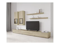 Meublorama Conjunto de móveis para sala de estar, coleção RAMOS. Cores carvalho e preto.^ Móvel De Tv