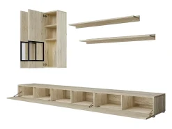 Meublorama Conjunto de móveis para sala de estar, coleção RAMOS. Cores carvalho e preto.^ Móvel De Tv