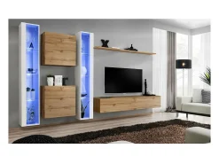Móvel De Tv|Price Factory Conjunto de móveis para sala de estar SWITCH XVI design, nas cores carvalho Wotan e branco brilhante. Castanho