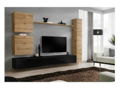 Móvel De Tv|Price Factory Conjunto de móveis para sala de estar SWITCH VIII. Móvel de TV de parede design, cor brilhante e carvalho Wotan. Preto