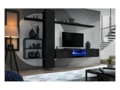 Móvel De Tv*Price Factory Conjunto de móveis para sala de estar estilo industrial SWITCH M5. Cor preta. Preto