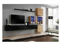 Móvel De Tv|Price Factory Conjunto de móveis para sala de estar SWITCH XIX design, cor brilhante e carvalho Wotan. Preto