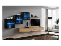 Móvel De Tv|Price Factory Conjunto de móveis para sala de estar SWITCH XX design, cores carvalho Wotan e preto brilhante. Castanho