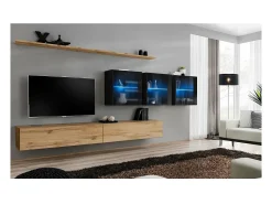 Discount Price Factory Conjunto de móveis para sala de estar SWITCH XVII, design mural, cor carvalho Wotan e preto brilhante. Castanho