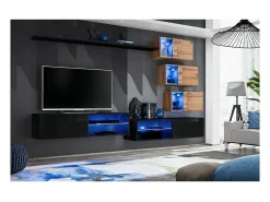 Móvel De Tv|Price Factory Conjunto de móveis para sala de estar SWITCH XXIV, design, cor preta e carvalho. Preto