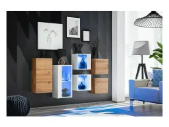 Price Factory Conjunto de móveis para sala de estar SWITCH SBIV design. Cores e carvalho. Branco