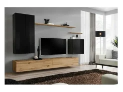 Clearance Price Factory Conjunto de móveis para sala de estar coleção SWITCH II, design em brilhante e carvalho Wotan. Preto