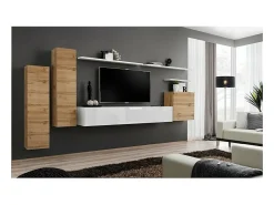 Price Factory Conjunto de móveis para sala de estar da coleção SWITCH I, design, cores carvalho e branco brilhante.^ Móvel De Tv
