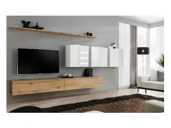Móvel De Tv|Price Factory Conjunto de móveis para sala SWITCH VII design, cor carvalho Wotan e branco brilhante. Castanho