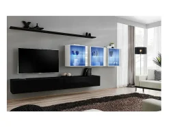 Móvel De Tv*Price Factory Conjunto de móveis para sala de estar mural SWITCH XVII design, cores e branco brilhante. Preto