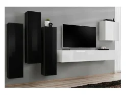 Móvel De Tv|Price Factory Conjunto de móveis para sala de estar da coleção design SWITCH III. Cores e branco brilhante. Preto