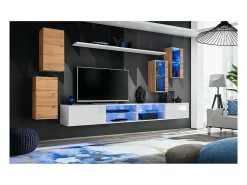 Móvel De Tv*Price Factory Conjunto de móveis para sala de estar SWITCH XXV, design em carvalho e branco. Castanho