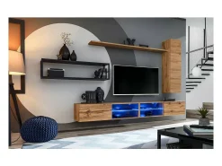 Outlet Price Factory Conjunto de móveis para sala de estar estilo industrial SWITCH M4. Cor carvalho. Castanho